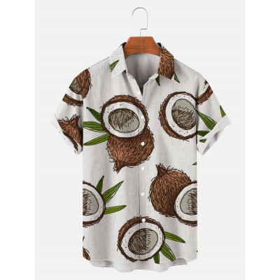 Men's Hawaiian Coconut Print Casual Short Sleeve Shirt