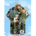 Men's Botanical Floral and Bird Print Casual Short Sleeve Hawaiian Shirt