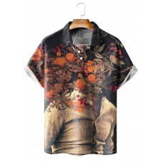 Men's Rose Print Lapel Polo Shirt 61856874X