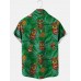 Men's Hawaiian Tiki Idol and Palm Leaf Print Short Sleeve Shirt