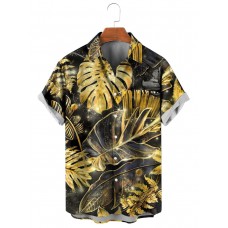 Men's Hawaiian Gold Tropical Plant Short Sleeve Shirt