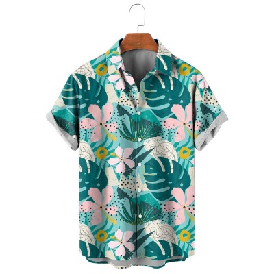 Men's Hawaiian Tropical Leaves Print Short Sleeve Shirt