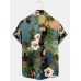 Men's Botanical Floral and Bird Print Casual Short Sleeve Hawaiian Shirt