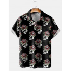 Men's Lapel Skull Print Short Sleeve Polo Shirt