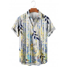 Men's Leaf Print Lapel Shirt 63455037X