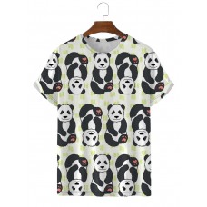 Panda Print Crew Neck Casual Short Sleeve T-Shirt